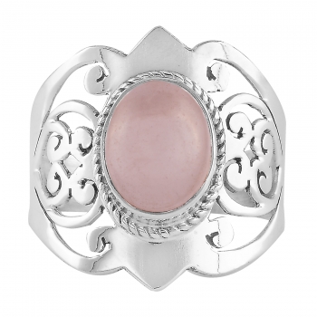 Bohemian style pure silver pink stone ring